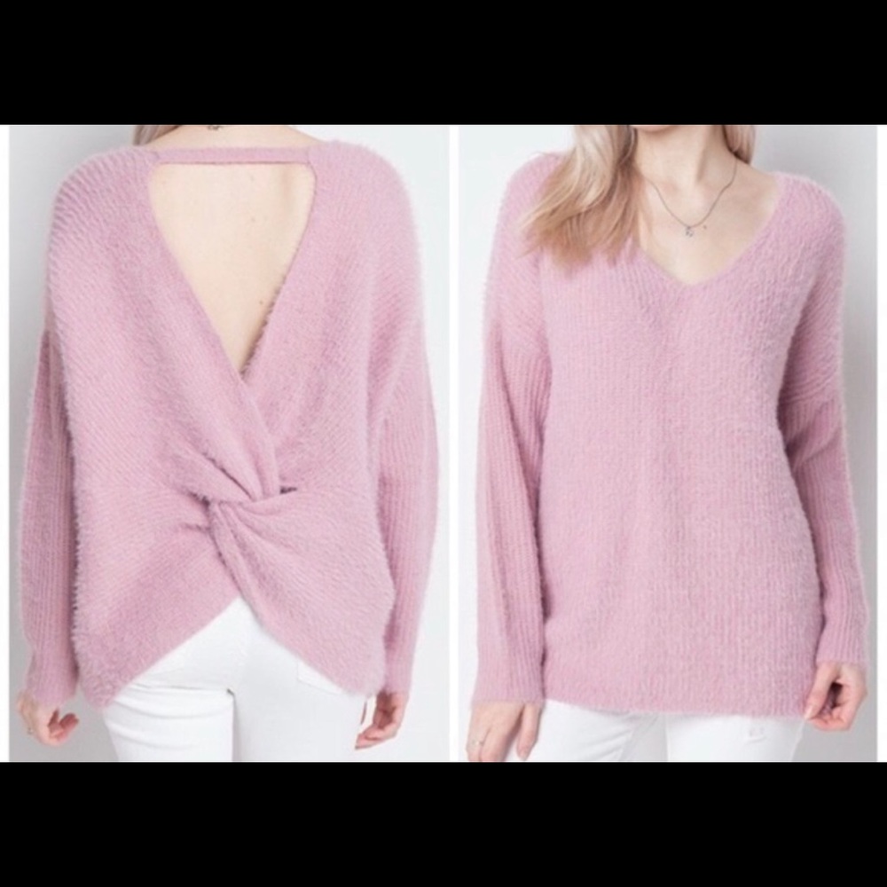 Blush Pink Open Back Knot Sweate